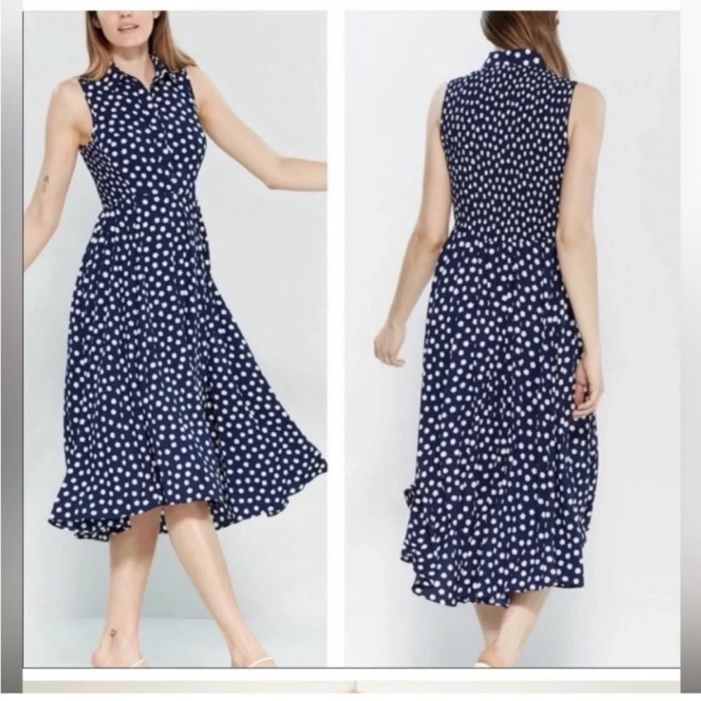 Kate Spade could floral dot patterned midi sleeveless shirt dress 17229 - Picture 5 of 16